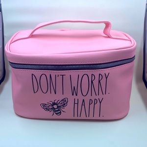 Rae Dunn cosmetic bag Pink Don’t worry 🐝 Happy NWT